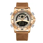 Naviforce NF9181L Dual Display Quartz Waterproof Men's watch – Dial Color: Gold, Strap Color:  Brown  – Thumbnail 1
