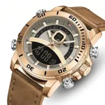 Naviforce NF9181L Dual Display Quartz Waterproof Men's watch – Dial Color: Gold, Strap Color:  Brown  – Thumbnail 2