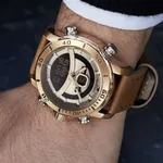 Naviforce NF9181L Dual Display Quartz Waterproof Men's watch – Dial Color: Gold, Strap Color:  Brown  – Thumbnail 3