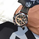 NAVIFORCE NF8018 Leather Casual Multi-function Chronograph Men's Watch – Dial Color: Rose, Strap Color: Black – Thumbnail 4