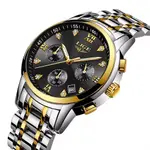 LIGE 10020 Analog Premium Stainless Steel Luxury Men's Watch – Dial Color: Black, Strap Color: Gold  – Thumbnail 1