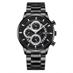 Nibosi 2369 Multifunction Stainless Steel Fashionable Men Watch – Dial Color: Black, Strap Color: Black – Thumbnail 1
