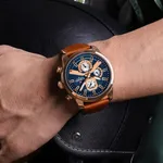 NaviForce NF9211L Chronograph Leather Strap Luminous Men's Watch – Dial Color: Rose, Strap Color: Orange – Thumbnail 4