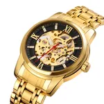 SKMEI 9222 Skeleton Hollow Automatic Mechanical Men's Watch – Dial Color: Black, Strap Color: Gold  – Thumbnail 2