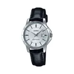 CASIO LTP-V004L-1AUDF Classic Leather Strap Stainless Steel Women's Analog Quartz Watch – Dial Color: White, Strap Color: Black – Thumbnail 1