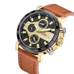 NAVIFORCE 9137 Sports Leather Wrist Strap Analog Quartz Men’s Watch – Dial Color: Gold, Strap Color:  Brown  – Thumbnail 2