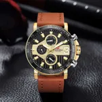 NAVIFORCE 9137 Sports Leather Wrist Strap Analog Quartz Men’s Watch – Dial Color: Gold, Strap Color:  Brown  – Thumbnail 3