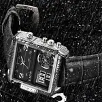 LIGE 8925 Premium Square Dual Time Leather Strap Luxury Men's Watch – Dial Color: Silver, Strap Color: Black – Thumbnail 3