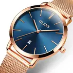 OLEVS 5869 Milanese Mesh Strap Waterproof Versatile Ultra Thin Couple's Wristwatch – Dial Color: Blue, Strap Color: Rose Gold – Thumbnail 2