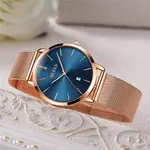 OLEVS 5869 Milanese Mesh Strap Waterproof Versatile Ultra Thin Couple's Wristwatch – Dial Color: Blue, Strap Color: Rose Gold – Thumbnail 3