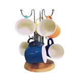 Wooden Cup Tree Stand 6 Hook Cup Holder  – Thumbnail 4