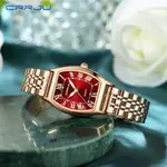 CRRJU 2493 Stainless Steel Japanese Quartz Movement Analog Dress Watch for Women – Dial Color: Red, Strap Color:  Brown  – Thumbnail 4
