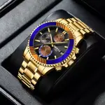 Nibosi 2553 Luxury Stainless Steel & Chronograph Men's Watch – Dial Color: Black Gold, Strap Color: Gold – Thumbnail 3