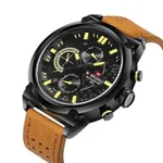 NAVIFORCE NF9068L Fashion Big Dial Multi-Function Waterproof Quartz Luxury Sports Men’s Watch – Dial Color: Orange, Strap Color:  Brown  – Thumbnail 2