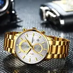 Nibosi 2390 Stainless Steel Chronograph Analog Men's Watch – Dial Color: Silver, Strap Color: Gold – Thumbnail 3
