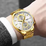 Nibosi 2390 Stainless Steel Chronograph Analog Men's Watch – Dial Color: Silver, Strap Color: Gold – Thumbnail 4