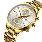 Nibosi 2390 Stainless Steel Chronograph Analog Men's Watch – Dial Color: Silver, Strap Color: Gold – Thumbnail 2