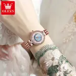Olevs 9959 Original Top Brand Elegant Quartz Watch Women Waterproof Stainless Steel Luxury Diamond Watches  – Dial Color: Blue, Strap Color:  Brown  – Thumbnail 2