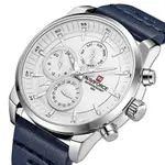 Naviforce NF9148 Custom Luxury Leather Strap Quartz Casual Men's Watch – Dial Color: White, Strap Color: Blue – Thumbnail 3