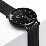 CRRJU 2220 Comfortable Mesh Stainless Steel Ultra Slim Modern Fashion Men's Watch – Dial Color: Rose Black, Strap Color: Black – Thumbnail 2