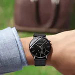 CRRJU 2220 Comfortable Mesh Stainless Steel Ultra Slim Modern Fashion Men's Watch – Dial Color: Rose Black, Strap Color: Black – Thumbnail 4