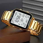 SKMEI 1888 Stainless Steel Calorie Mileage Digital Sporty Men's Watch – Dial Color: White, Strap Color: Gold  – Thumbnail 3