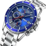 Nibosi 2530 Luxury Stainless Steel Chronograph Men's Watch – Dial Color: Blue, Strap Color: Silver – Thumbnail 2