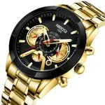 Nibosi 2379 Luxury Stainless Steel Chronograph Men's watch – Dial Color: Gold, Strap Color: Gold  – Thumbnail 2
