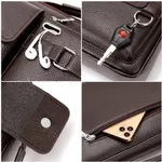 Genuine Leather Detachable Shoulder Strap Laptop Messenger Bag – Color: Brown – Thumbnail 4