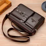 Genuine Leather Detachable Shoulder Strap Laptop Messenger Bag – Color: Brown – Thumbnail 2