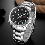 NAVIFORCE NF9093 Luxurious Stainless Steel Dual Time Men's Watch – Dial Color: Black, Strap Color: Silver – Thumbnail 3