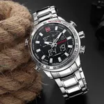 NAVIFORCE NF9093 Luxurious Stainless Steel Dual Time Men's Watch – Dial Color: Black, Strap Color: Silver – Thumbnail 4