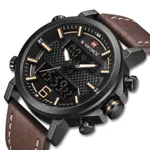 NAVIFORCE 9135 Analog LED Digital Dual Display Sports Men's Watch – Dial Color: Black, Strap Color:  Brown  – Thumbnail 2