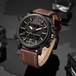 NAVIFORCE 9135 Analog LED Digital Dual Display Sports Men's Watch – Dial Color: Black, Strap Color:  Brown  – Thumbnail 3