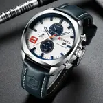Curren 8324 Genuine Leather Strap Quartz Chronograph Men's Watch – Dial Color: White, Strap Color: Black – Thumbnail 3