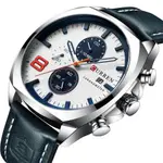 Curren 8324 Genuine Leather Strap Quartz Chronograph Men's Watch – Dial Color: White, Strap Color: Black – Thumbnail 2