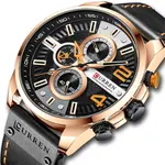 Curren 8393 High Quality Genuine Leather Straps Chronograph Men's Watch – Dial Color: Brown, Strap Color: Black – Thumbnail 3