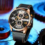 Curren 8393 High Quality Genuine Leather Straps Chronograph Men's Watch – Dial Color: Brown, Strap Color: Black – Thumbnail 4