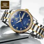 Olevs 5565 Luxurious Diamond Studded Bezel Stainless Steel Men's Analog Watch – Dial Color: Blue, Strap Color: White Gold – Thumbnail 3