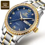Olevs 5565 Luxurious Diamond Studded Bezel Stainless Steel Men's Analog Watch – Dial Color: Blue, Strap Color: White Gold – Thumbnail 2