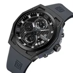 NAVIFORCE NF8051T Luxury Silicone Band Quartz Men's Watch – Dial Color: Black, Strap Color: Grey – Thumbnail 2