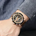 Naviforce NF9131 Analog Sports Leather Quartz Men's Watch – Dial Color: Rose, Strap Color:  Brown  – Thumbnail 4