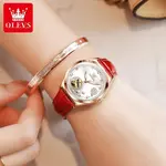 OLEVS 6601 Luxury Diamond Rose Waterproof Women's Hollow Mechanical Watch – Dial Color: White, Strap Color: Red – Thumbnail 5