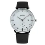 SKMEI 9083 Analog PU Leather Strap Quartz Men's Watch – Dial Color: White, Strap Color: Black – Thumbnail 1