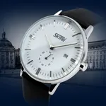 SKMEI 9083 Analog PU Leather Strap Quartz Men's Watch – Dial Color: White, Strap Color: Black – Thumbnail 3