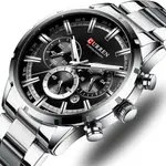 Curren 8355 High Quality Stainless Steel Chronograph Men's Watch – Dial Color: Black, Strap Color: Silver – Thumbnail 3