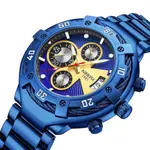 Nibosi 2577 Multifunctional Stainless Steel Fashionable Chronograph Analog Men's Watch – Dial Color: Blue, Strap Color: Blue – Thumbnail 2