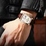 LIGE 8949 Exclusive Mechanical Leather Strap Moon Phase Casual Men's Watch – Dial Color: White, Strap Color:  Brown  – Thumbnail 4