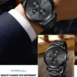 CRRJU 2287 Comfortable Stainless Steel Multifunctional Analog Quartz Mens Watch – Dial Color: Black, Strap Color: Black – Thumbnail 3