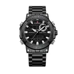 Naviforce 9237 Luxury Stainless Steel Strap Analog Digital Sports Men's Watch – Dial Color: Black, Strap Color: Black – Thumbnail 1
